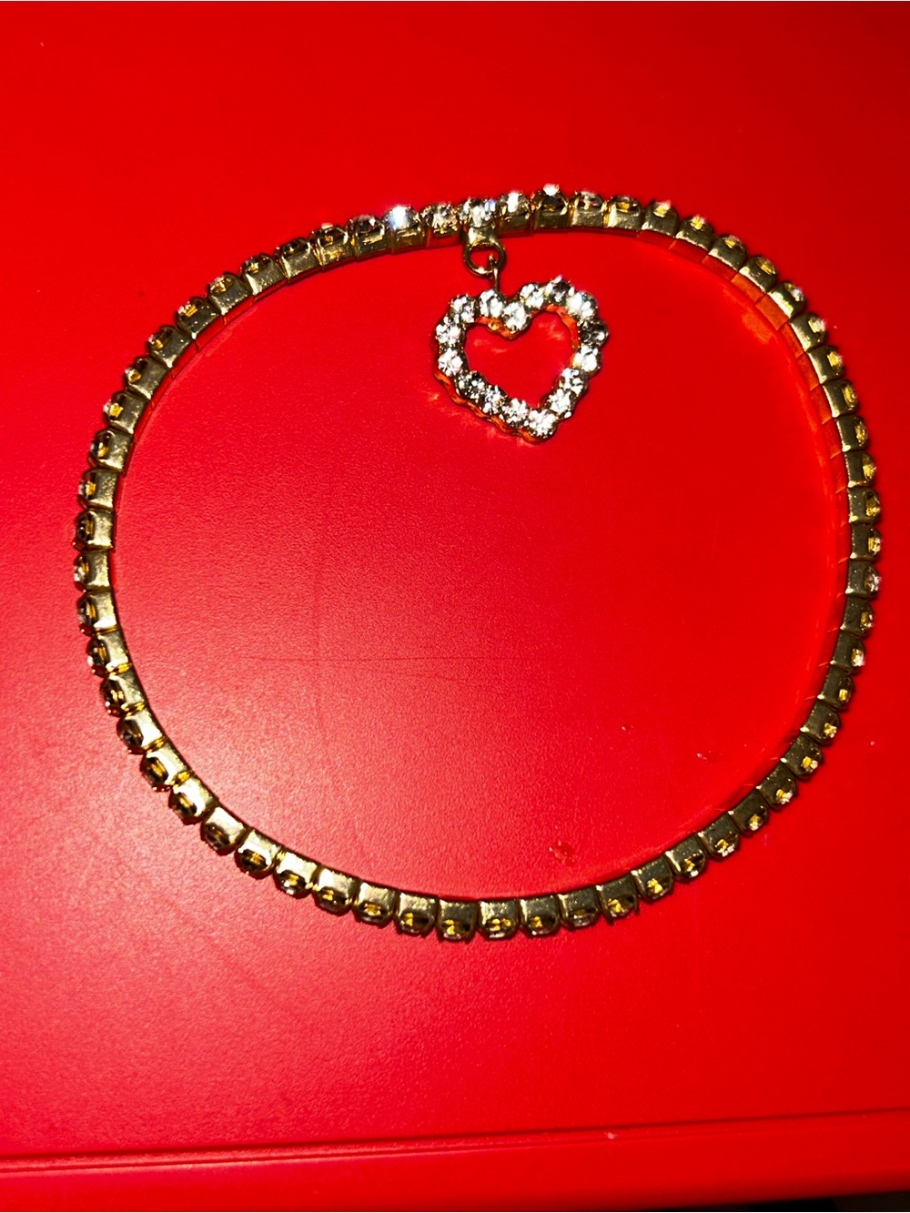 Gold-Tone Heart Charm Tennis Necklace - Gold
